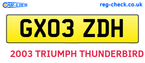 GX03ZDH are the vehicle registration plates.