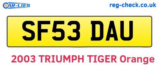 SF53DAU are the vehicle registration plates.