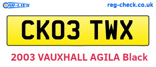 CK03TWX are the vehicle registration plates.