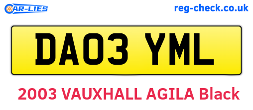 DA03YML are the vehicle registration plates.