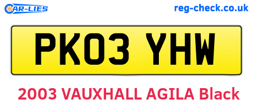 PK03YHW are the vehicle registration plates.