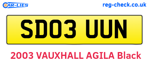 SD03UUN are the vehicle registration plates.
