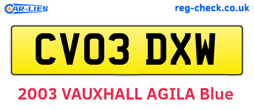 CV03DXW are the vehicle registration plates.