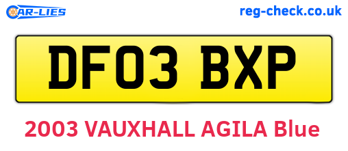 DF03BXP are the vehicle registration plates.