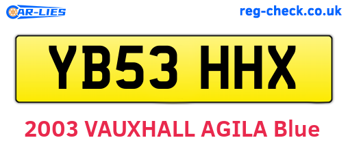 YB53HHX are the vehicle registration plates.