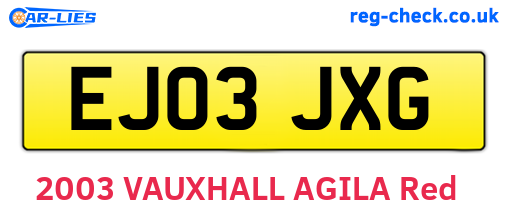 EJ03JXG are the vehicle registration plates.