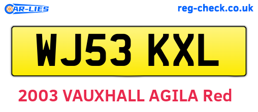 WJ53KXL are the vehicle registration plates.