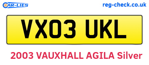 VX03UKL are the vehicle registration plates.