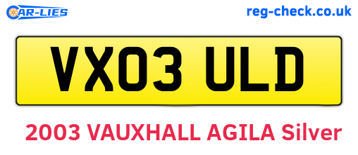 VX03ULD are the vehicle registration plates.