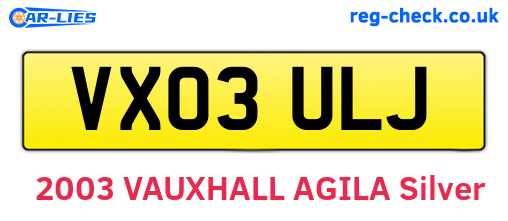 VX03ULJ are the vehicle registration plates.