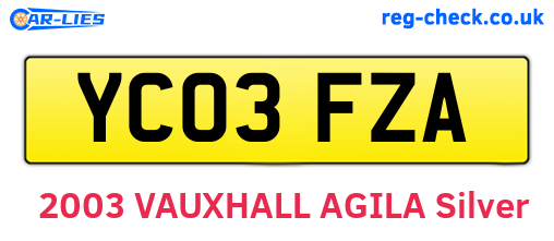 YC03FZA are the vehicle registration plates.