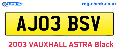 AJ03BSV are the vehicle registration plates.