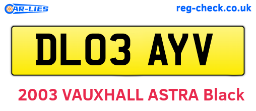 DL03AYV are the vehicle registration plates.