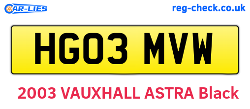 HG03MVW are the vehicle registration plates.