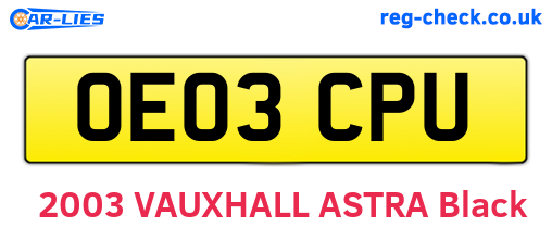 OE03CPU are the vehicle registration plates.
