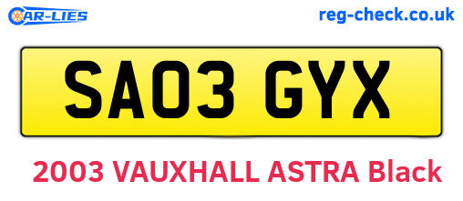 SA03GYX are the vehicle registration plates.