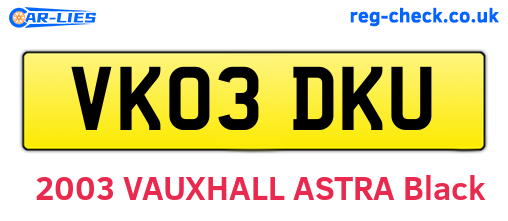 VK03DKU are the vehicle registration plates.