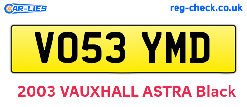 VO53YMD are the vehicle registration plates.