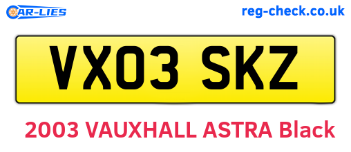 VX03SKZ are the vehicle registration plates.