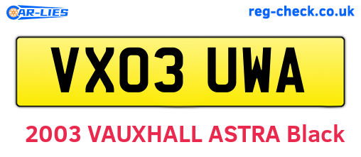 VX03UWA are the vehicle registration plates.