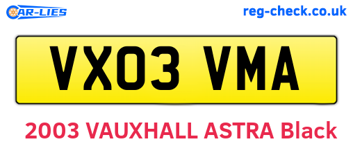 VX03VMA are the vehicle registration plates.