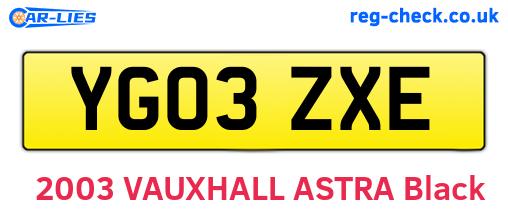 YG03ZXE are the vehicle registration plates.
