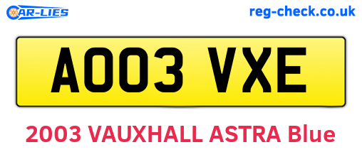 AO03VXE are the vehicle registration plates.
