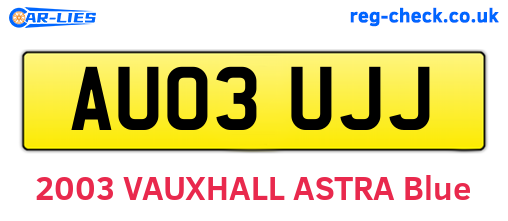 AU03UJJ are the vehicle registration plates.