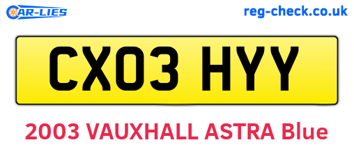 CX03HYY are the vehicle registration plates.