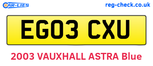 EG03CXU are the vehicle registration plates.