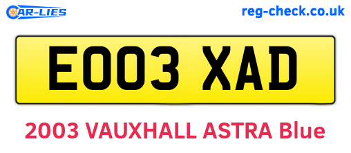 EO03XAD are the vehicle registration plates.
