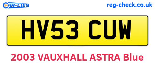 HV53CUW are the vehicle registration plates.