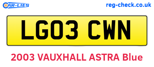 LG03CWN are the vehicle registration plates.