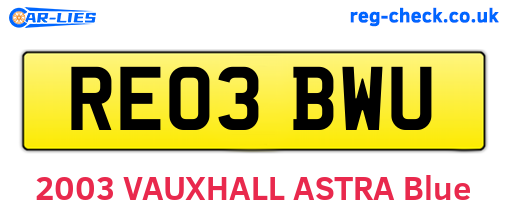 RE03BWU are the vehicle registration plates.