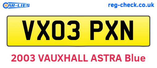 VX03PXN are the vehicle registration plates.