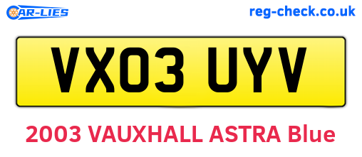 VX03UYV are the vehicle registration plates.