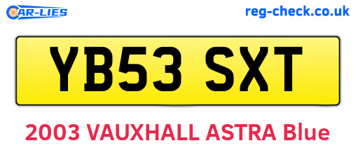 YB53SXT are the vehicle registration plates.