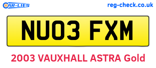 NU03FXM are the vehicle registration plates.