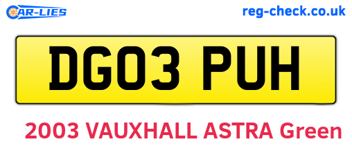DG03PUH are the vehicle registration plates.