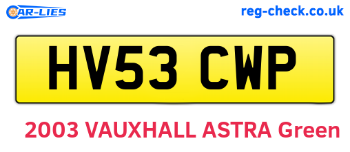HV53CWP are the vehicle registration plates.