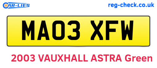 MA03XFW are the vehicle registration plates.