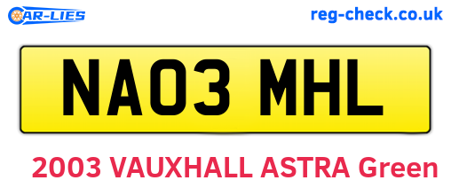 NA03MHL are the vehicle registration plates.