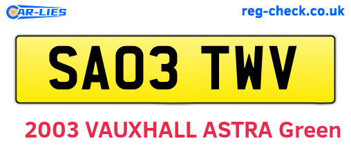 SA03TWV are the vehicle registration plates.