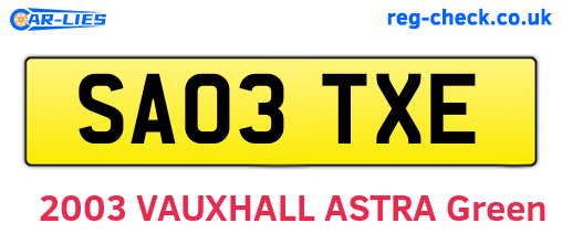 SA03TXE are the vehicle registration plates.