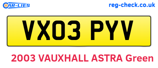 VX03PYV are the vehicle registration plates.