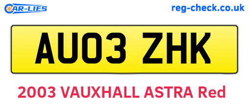 AU03ZHK are the vehicle registration plates.
