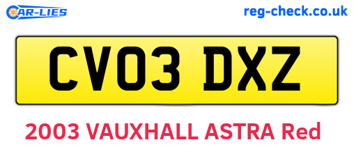 CV03DXZ are the vehicle registration plates.