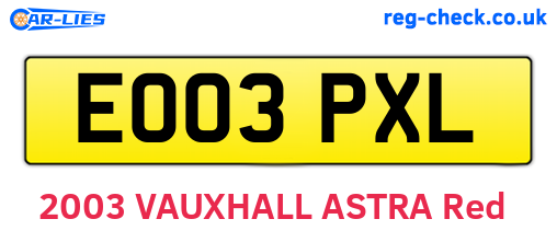 EO03PXL are the vehicle registration plates.