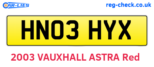 HN03HYX are the vehicle registration plates.