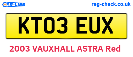 KT03EUX are the vehicle registration plates.